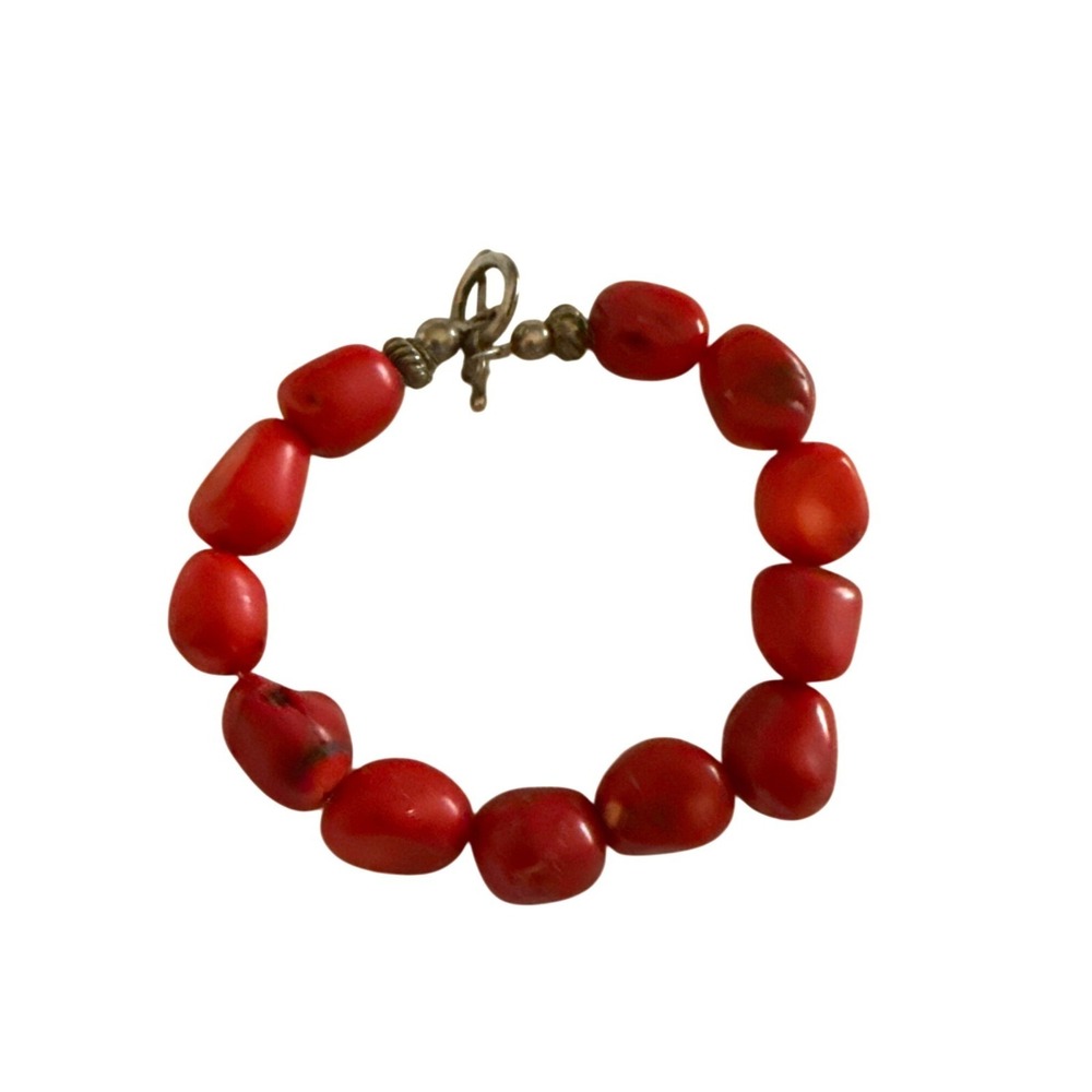 Red Coral Beaded Bracelet With Toggle‎ Clasp